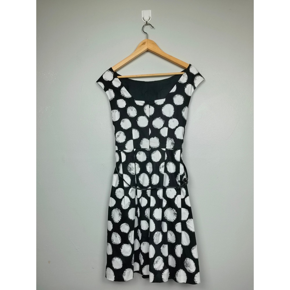Eliza J Polka Dot Cotton Belted Fit‎ & Flarea Dress Black White With Belt 4 - Picture 2 of 9